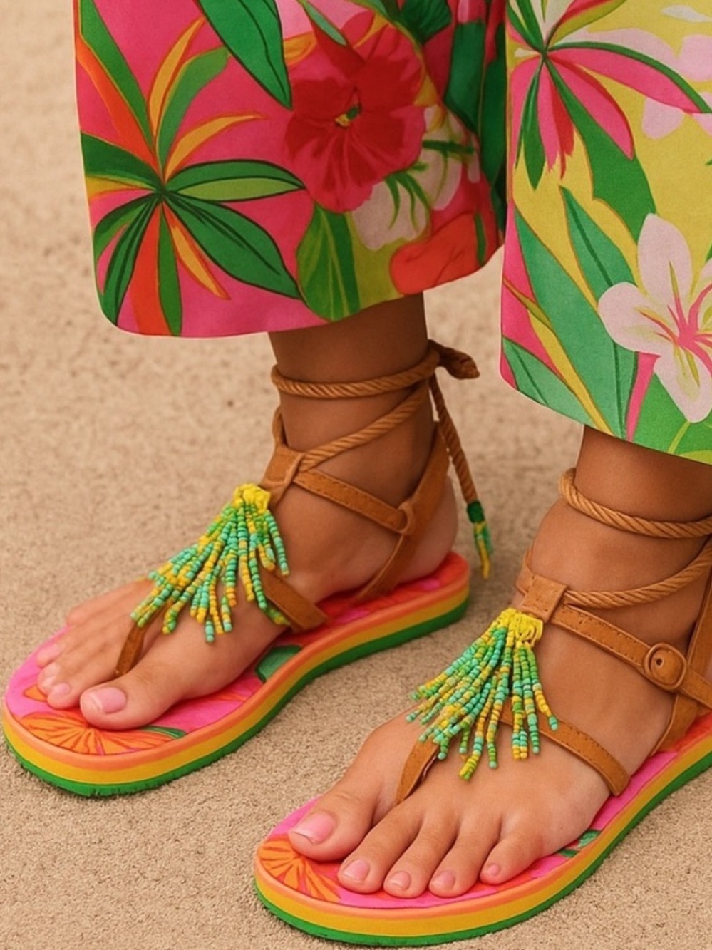 FARM Rio Vibrant Beaded Floral Tropical Print Sandal Size 9 / EU 40 - Picture 2 of 14